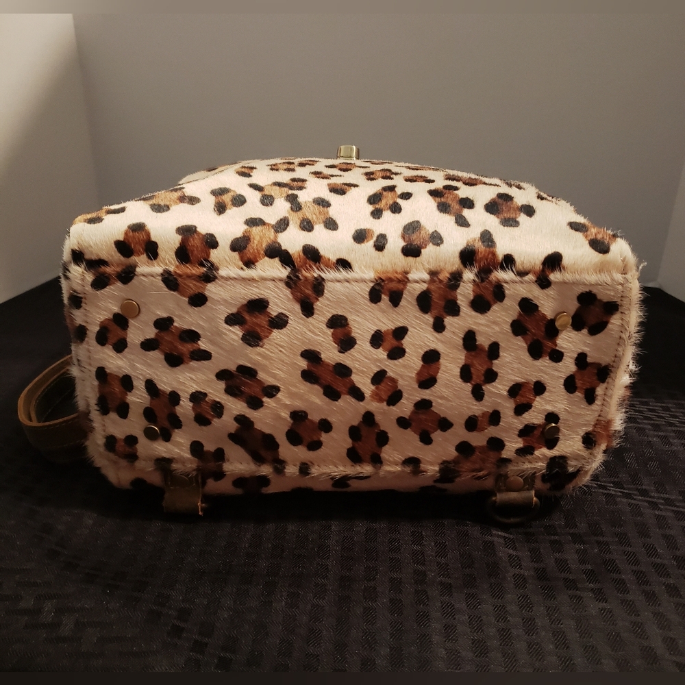 Myra Bag Cowhide Leopard Print Genuine Leather Accents Bag Brown Black - Picture 9 of 16